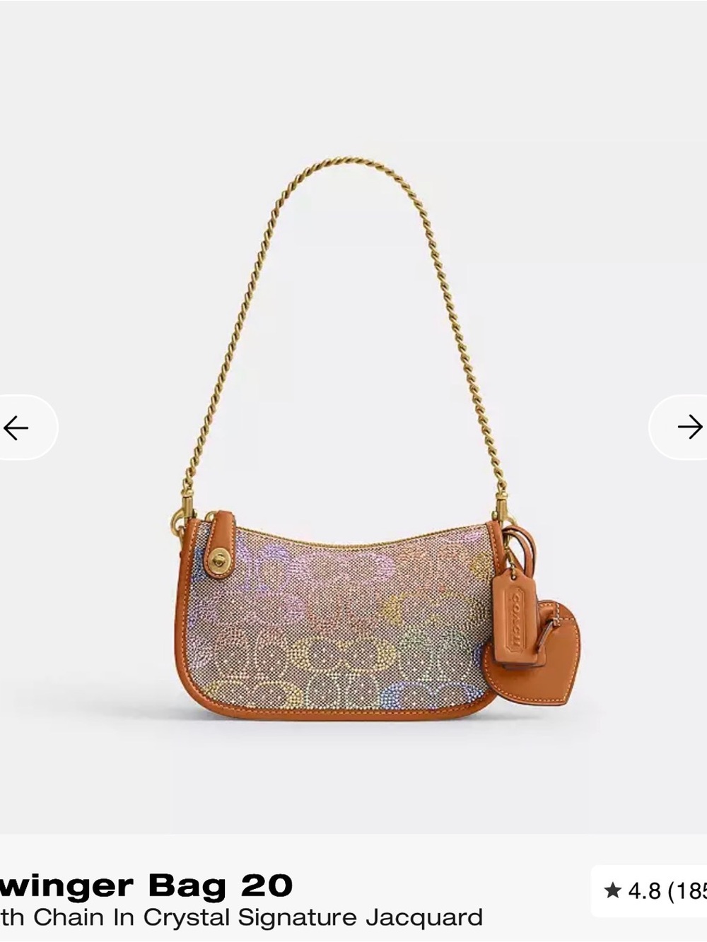 Coach Mini Shoulder Bag in Iridescent Crystal with Tan Trim
